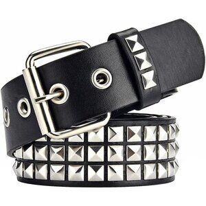Women's Black Metal Punk Rock Rivet Belt with Bright Pyramid Studded